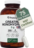 PRISTINE'S Creatine Monohydrate Capsules for Women &amp Men - NSF Certified 75 Day Supply 3G Creatine Pills for Women - Cognitive &amp Athletic Performance Support - Enhanced Recovery Glass Bottle