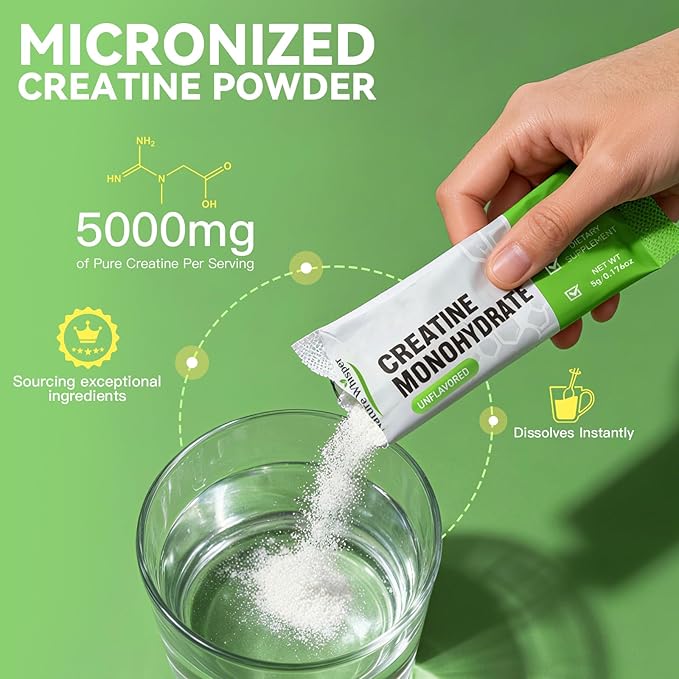 Creatine Monohydrate Powder Travel Packs 5000mg Micronized Pure Creatine for Men &amp Women Muscle Growth &amp Energy On-The-Go Creatine Sugar-Free Vegan Unflavored (30 Servings)