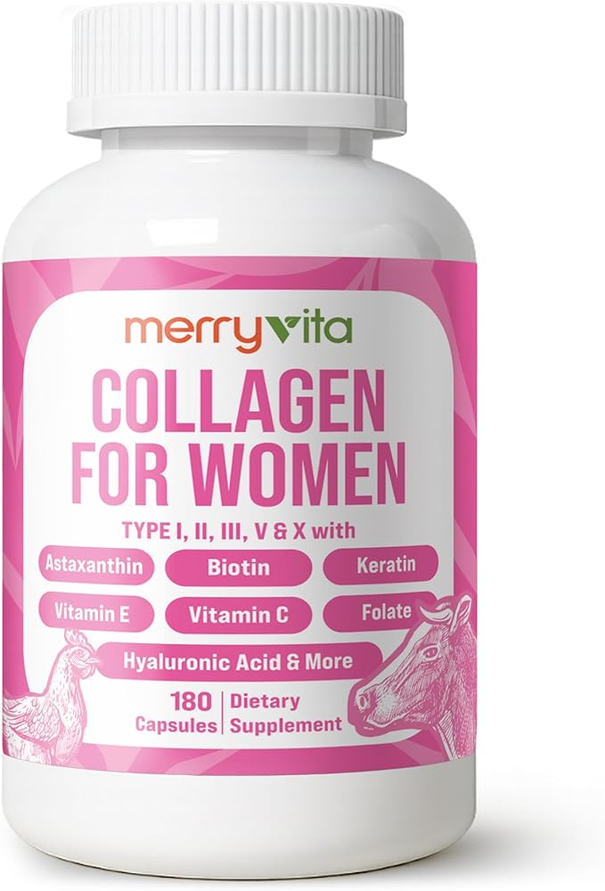 Collagen for Women – Hydrolyzed Multi Collagen Peptides Types I II III V &amp X – Collagen Supplement with Vitamin C Biotin &amp Hyaluronic Acid – Grass Fed Non-GMO - 180 Capsules (Pack of 1 Bo