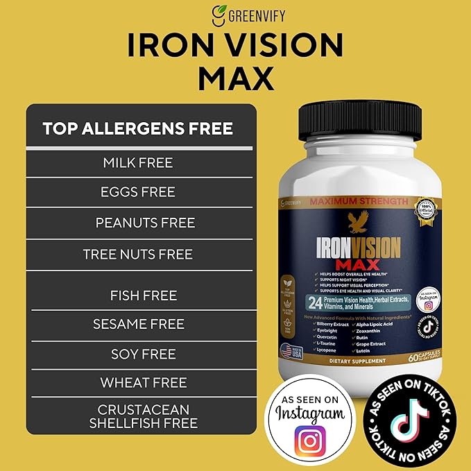 IronVision Max Eye Health Supplement 24 Premium Vitamins &amp Minerals Lutein Bilberry Extract 60 Capsules (1)