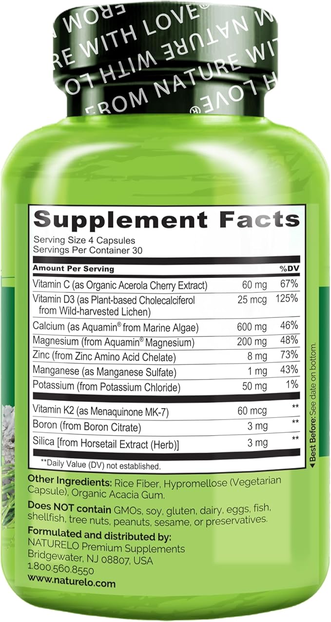 NATURELO One Daily Multivitamin for Women - 120 Capsules and Calcium Supplement - 120 Vegetarian Capsules Bundle