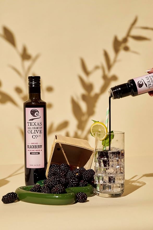 Blackberry Balsamic Vinegar - Gourmet Barrel Aged Infused Balsamic Vinegar - Great for Dressing Dipping Glazing - No Artificial Flavors or Added Sugar - Made in Texas (8.5 oz 2 Pack)
