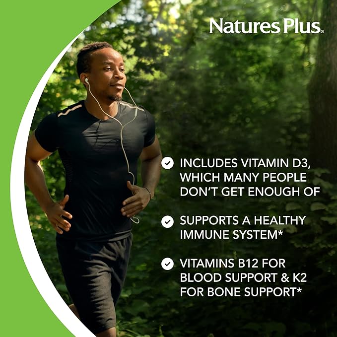 NaturesPlus Source of Life GOLD Multivitamin - 90 Tablets - With Vitamins D3 B12 &amp K2 - Blood Bone &amp Immune Support - Vegetarian &amp Gluten Free - 30 Servings