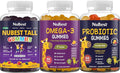 NuBest 3X Power Gummies Bundle Tall Gummies Omega 3 Gummies &amp Probiotic Gummies for Bone Strength Brain Growth Eye Health Gut Health &amp Immunity
