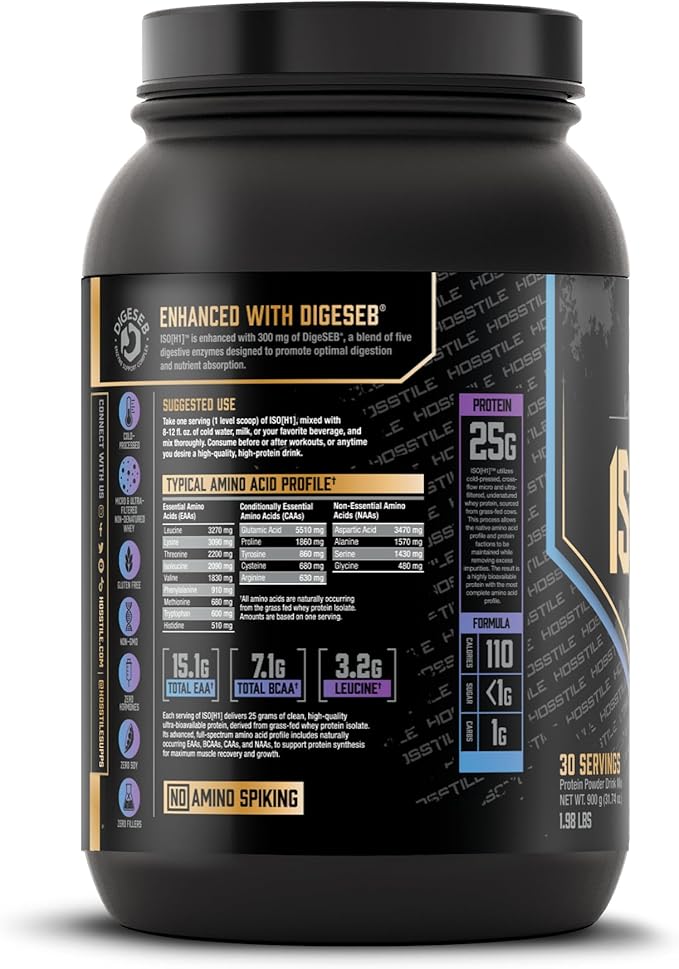HOSSTILE ISO[H1] Grass Fed Whey Protein Isolate with Digestive Enzymes Whey Protein Powder for Muscle Gain &amp Muscle Recovery Post Workout Recovery Drink Blueberry Donut 30 Servings