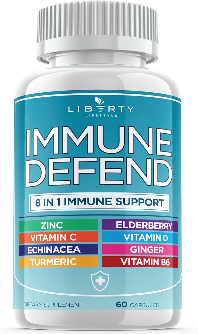 8 in 1 Immune Supplement with Echinacea Vitamin C and Zinc 50mg Vitamin D 5000 IU Turmeric Curcumin &amp Ginger B6 Elderberry 60 Capsules