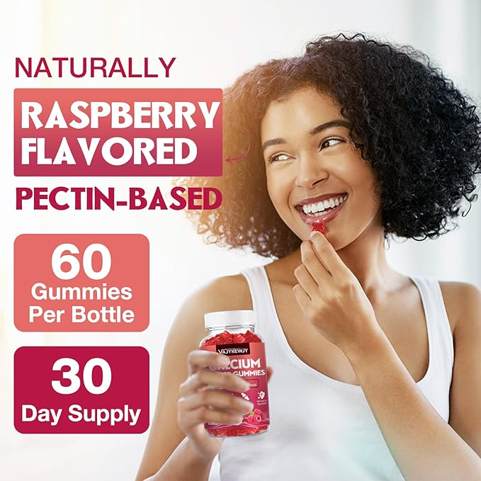 Calcium Citrate Gummies 1200mg for Adults &amp Kids - Bone &amp Teeth Support Easy Absorption Delicious Raspberry Flavor - Non-GMO Gluten Free Vegan - 120 Count