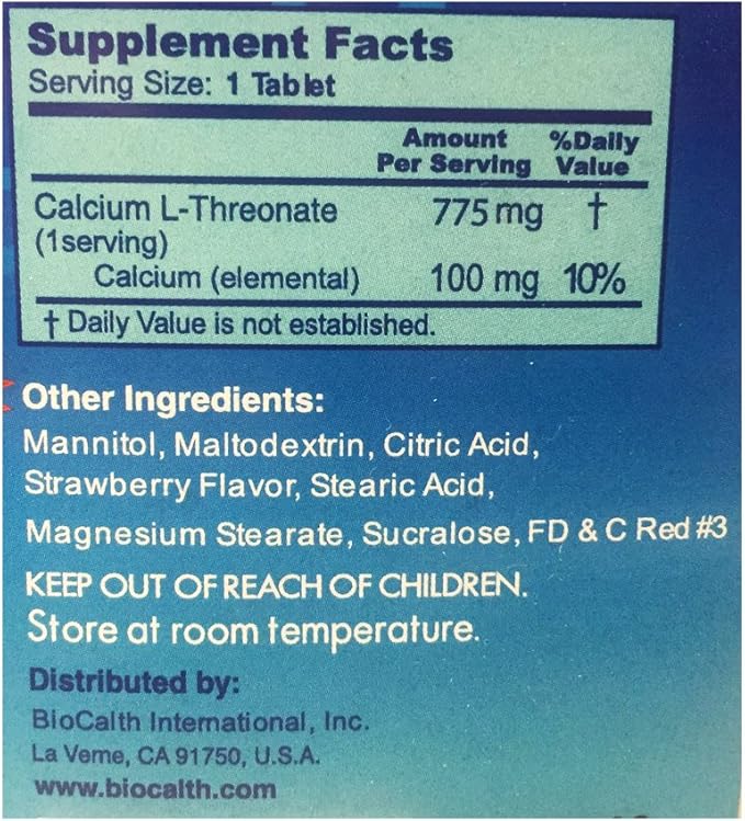 BioCalth® Chewable L-threonate Calcium Tablets Strawberry Flavor Patented Calcium Supplement