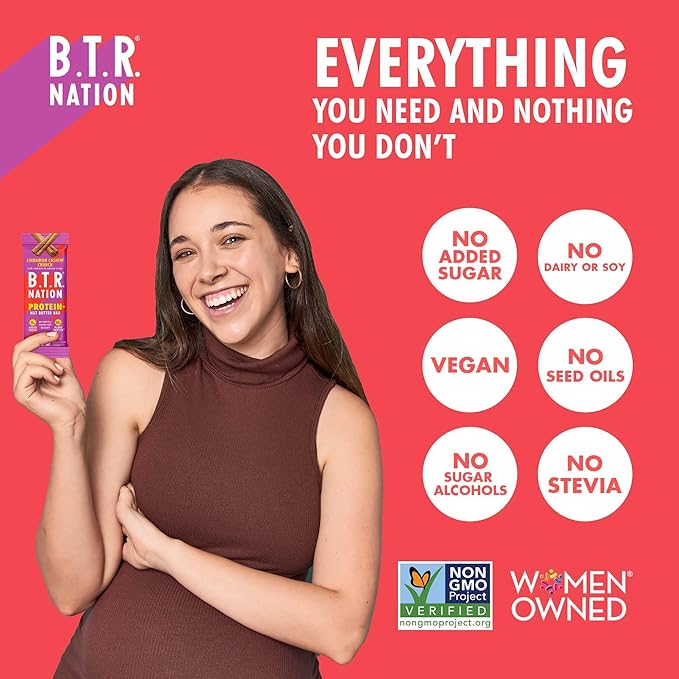 B.T.R. Nation Vegan Keto Plant Based High Protein &amp High Fiber Bars - Cinnamon Cashew Crunch Protein+ | 12 Bars | Low Carb &amp GF Free of Sugar Alcohols Dairy Soy and with Powerful Superfoods