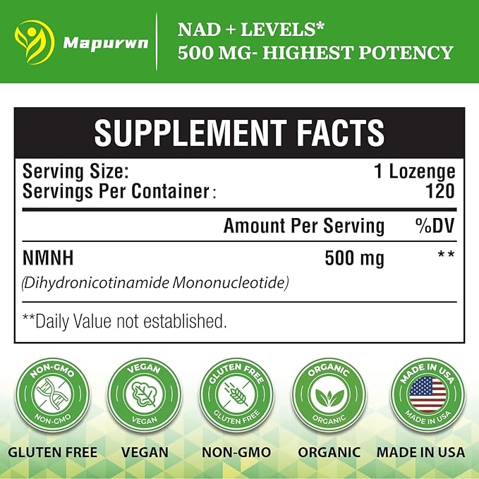 NMNH (Dihydronicotinamide Mononucleotide) NMN Supplement 500mg per Serving NAD Supplement to Boost NAD+ Levels As We Age for Women &amp Men Anti-Aging Energy Focus 120 Count