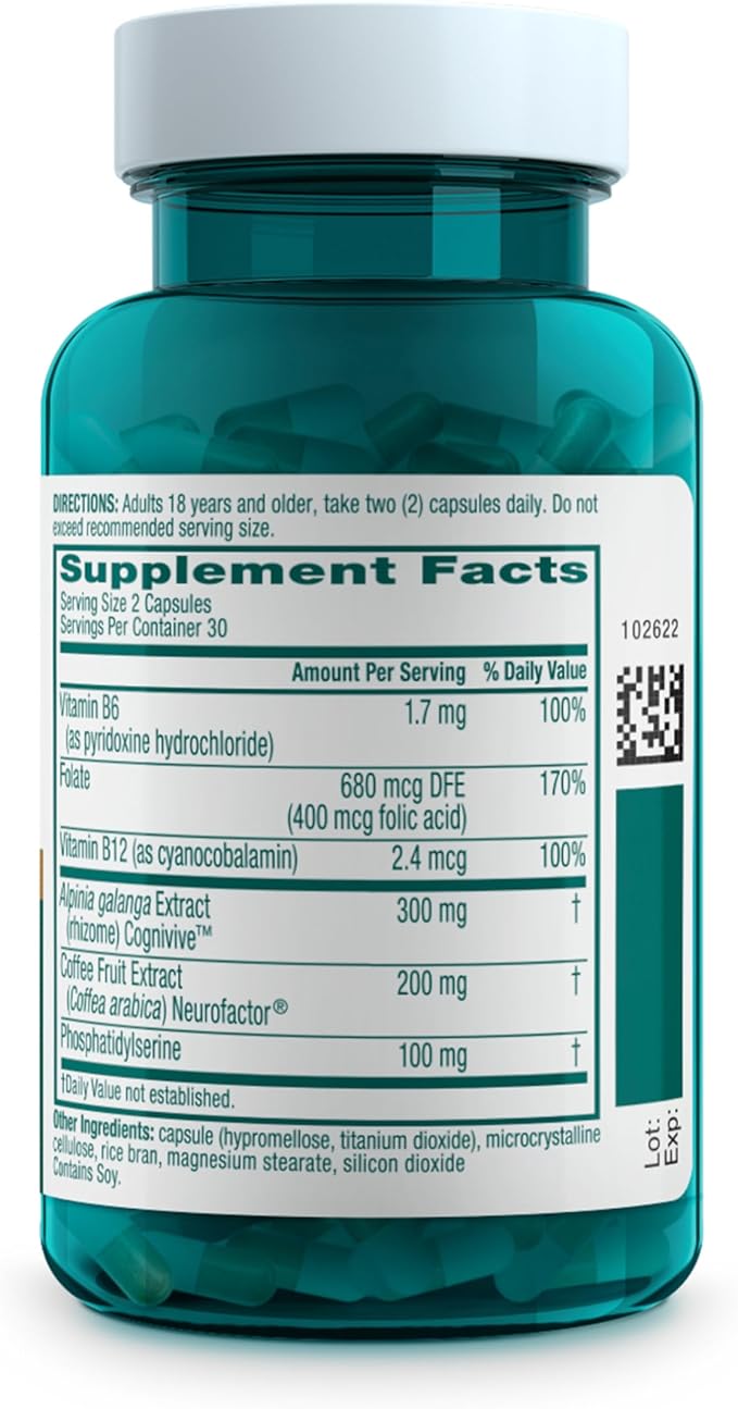 NEURIVA Ultra Decaffeinated Clinically Tested Nootropic Brain Supplement for Mental Alertness Memory Focus &amp Concentration Cognivive Neurofactor Phosphatidylserine Vitamins B6 B12 60 Capsul