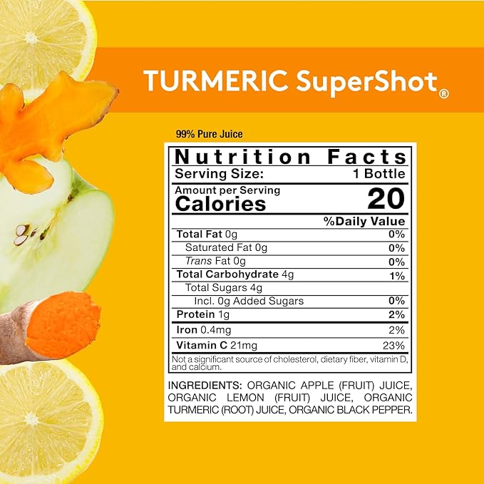 Sol-ti Organic Turmeric SuperShot Drink Black Pepper Enhances Absorption and Bioavailability of Curcumin in Turmeric to Aid in Joint Support SuperFood 12 Pack (2.1 Fl oz)