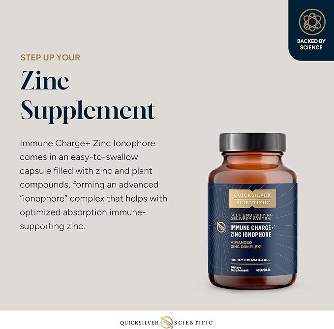 Quicksilver Scientific Immune Charge+ Zinc Ionophore - Zinc Supplement Complexed with Quercetin Luteolin Hesperetin Immune + GI Support (60 Capsules)