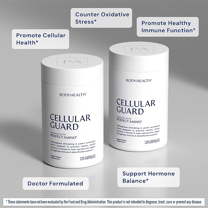 BodyHealth Cellular Guard - 100mg Vitamin C 80mg Calcium | Sulforaphane Activation &amp Antioxidant Support | Promotes Cellular Health Immune Resilience &amp Detox Pathways - 120 Capsules