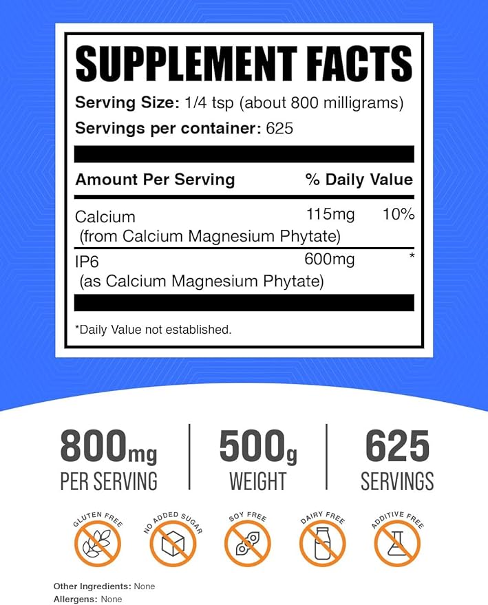 BulkSupplements.com IP6 Powder - Inositol Hexaphosphate IP6 Supplement - Inositol Supplement for Immune Support Gluten Free 800mg per Serving 500g (1.1 lbs) (Pack of 1)