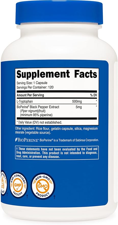 Nutricost L-Tryptophan 500mg 120 Capsules (2 Bottles)