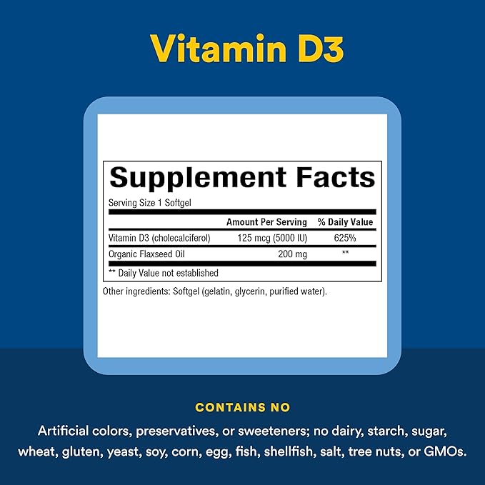 Natural Factors Vitamin D3 5000 IU (125 mcg) Supports Strong Bones Muscles and Immune Function 360 Softgels