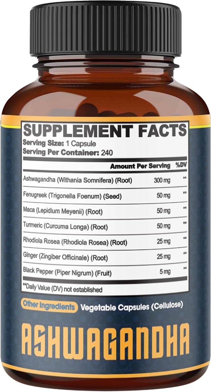240 Capsules - 8 Month Supply - 7in1 with Fenugreek Maca Turmeric Rhodiola Ginger and Black Pepper - Mood Strength Spirit and Energy Support Supplement