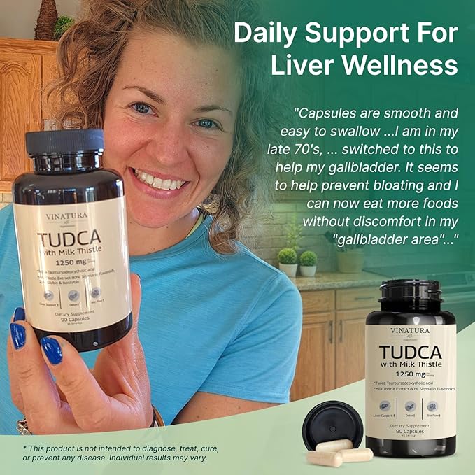 VINATURA TUDCA Milk Thistle 1250mg - Tudca Supplement Tudca Bile Salts Liver Support Gallbladder Supplements *USA Made and Tested* Bile Salts Supplement - 90 Capsules