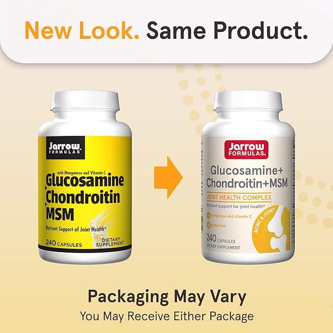 Jarrow Formulas Glucosamine + Chondroitin + MSM Capsules Joint Support Supplement with Vitamin C and Manganese 240 Capsules 60 Day Supply Pack of 12