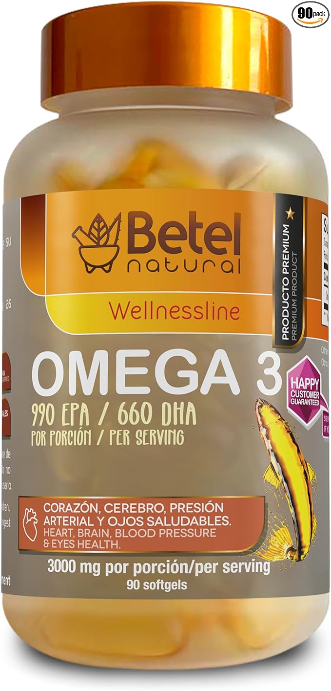 Betel Natural Premium Omega 3 Fish Oil EPA/DHA Aceite de Pescado - 90 Softgels