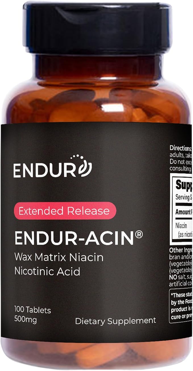 ENDUR-ACIN Niacin Supports Heart &amp Circulatory Function Extended Release Formula Gluten Free 500mg (100 Tablets)