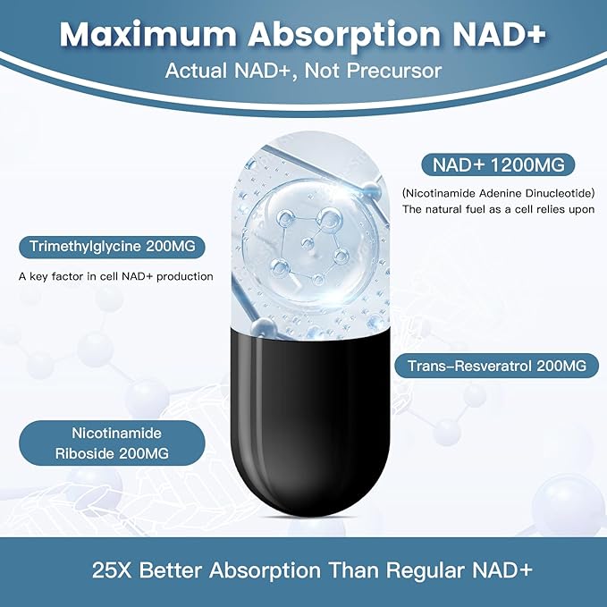 Liposomal NAD+ Supplement 1800 mg with Nicotinamide Riboside Trans-Resveratrol &amp Trimethylglycine – NAD+ Nutrient Support Formula High-Potency Liposomal Softgels 120 Count