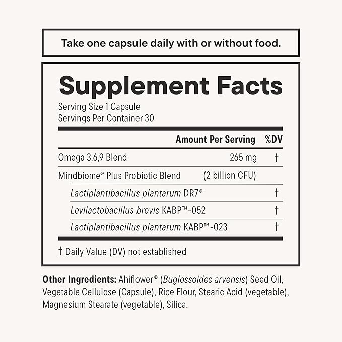 Daily Nouri Stress Support Probiotics for Women &amp Men | Mood &amp Cortisol Support | Gut-Brain Axis + Digestive Support | 3 Clinically Studied Strains + Omega | 30-Day Supply