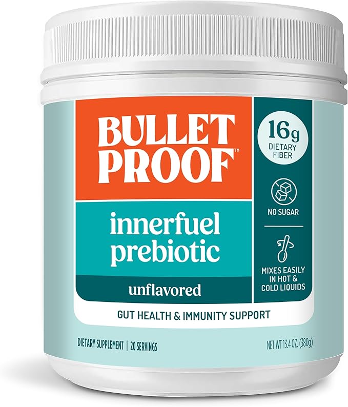 Bulletproof Innerfuel Prebiotic Fiber Powder Unflavored 16g Fiber Plant-Sourced Non-GMO &amp Third-Party Tested Supports Gut &amp Digestive Health 0g Sugar 13.4 oz