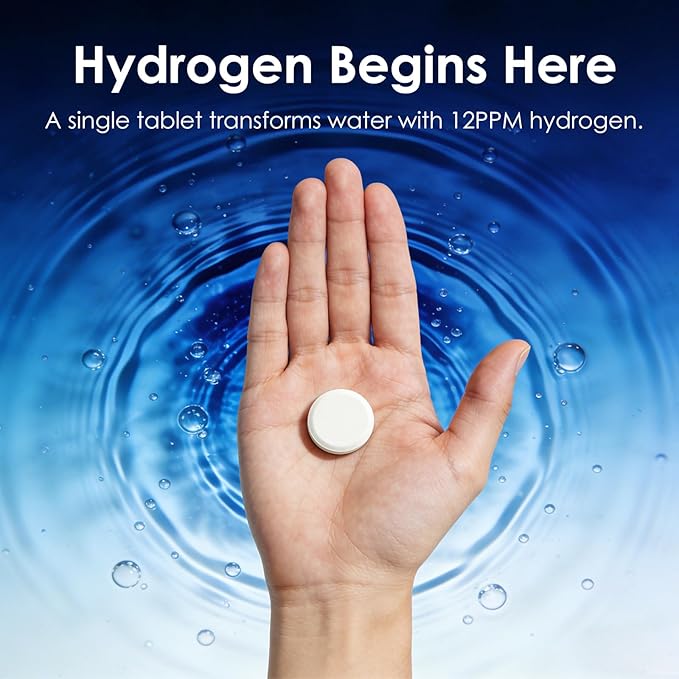 Hydrogen Tablets with Magnesium - H2 Molecular Hydrogen Tabs for Drinking Water Hydration Electrolytes Supports Healthy Aging Focus &amp Daily Energy Fast-Dissolving Tablets 60 Count