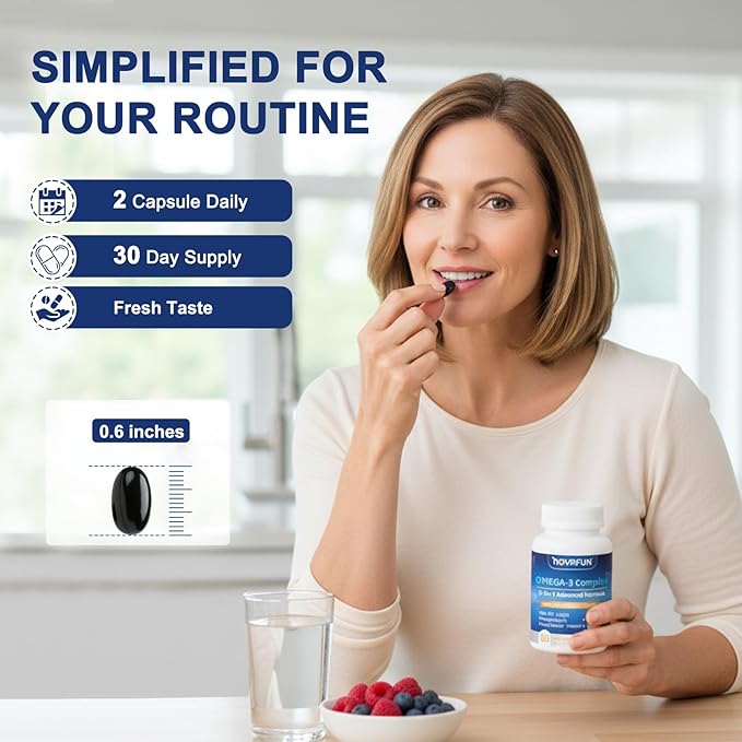Omega 3 Fish Oil Supplements 1200mg High Potency 984mg Omega-3 Complex with CoQ10 Phospholipids Plant Stero &amp Vitamin E - Mini Easy-Swallow Softgels for Heart &amp Brain Health 60 Count