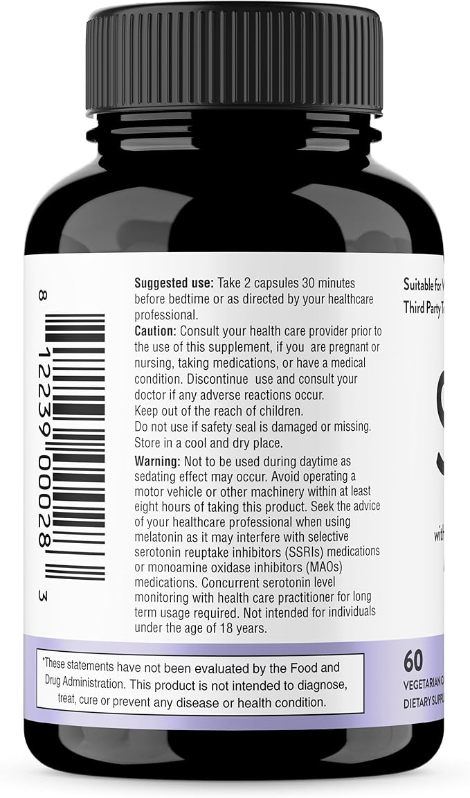 Sandhu's Sleep 60 Capsules –Non-Habit Forming 5-in-1 Sleep Aid Supplement with Melatonin Magnesium GABA L-Theanine &amp 5-HTP