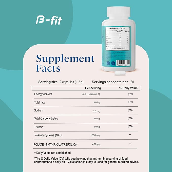 B-FIT NAC + Marine Magnesium - N-Acetyl Cysteine - High Bioavailability Magnesium Supplement - Natural &amp Additive-Free