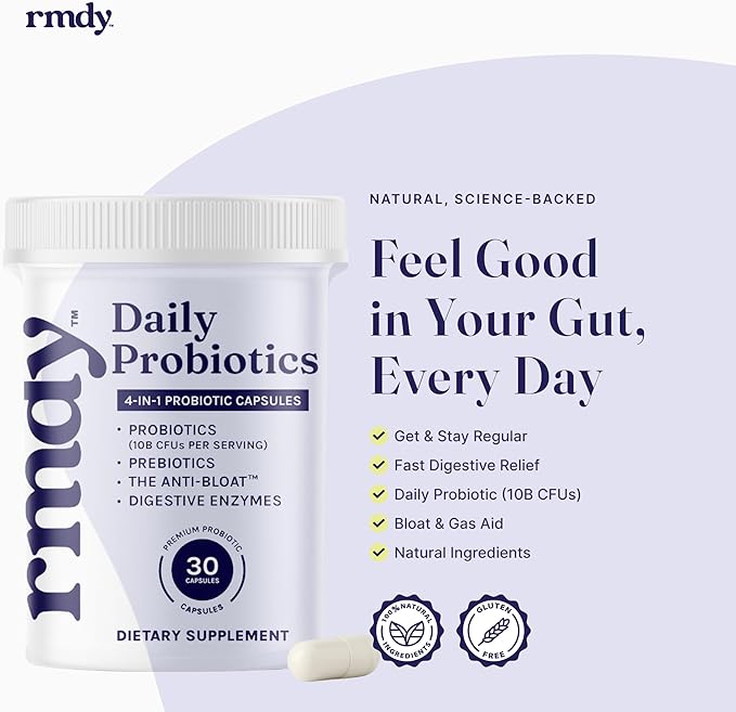 rmdy Constipation Bloating &amp Gas Relief | Relief from Diarrhea &amp IBS | Probiotic for Digestive Health &amp Gut | 30 Capsules