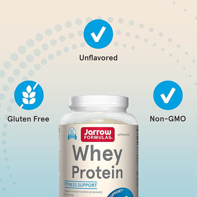 Jarrow Formulas Whey Protein with 18 g of Protein 3.8 g of BCAAs and Glutamine Dietary Supplement for Muscle Function and Recovery Support 32 oz Unflavored Powder Approximately 38 Day Supply