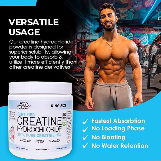 Gym Molly Creatine Hydrochloride (HCL) Powder Highly Soluble Creatine Hydrochloride Unflavored Vegan Workout Supplement for Men and Women Muscle Builder Creatine Supplement (King Size)