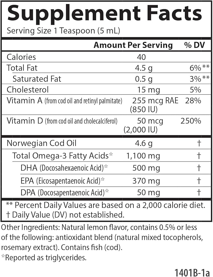 Carlson - Super D Omega-3 Wild Caught Norwegian Arctic Cod Oil 2000 IU (50 mcg) Vitamin D3 1100 mg Omega-3s Sustainably Sourced Nordic Fish Oil Liquid Lemon 200 mL (6.7 Fl Oz)