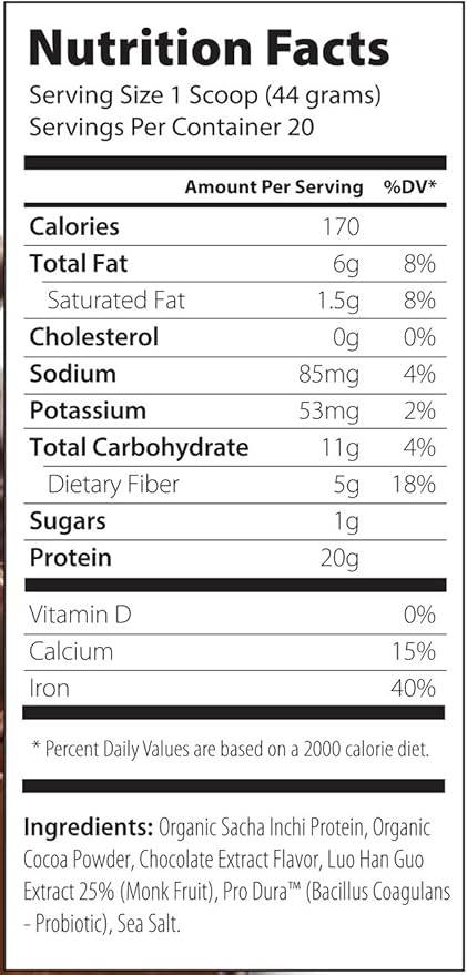 Julian Bakery Pegan Thin Protein Powder | Triple Chocolate | Organic Sacha Inchi Protein | 20g Protein | 6 Net Carbs | 2 LBS | 20 Servings