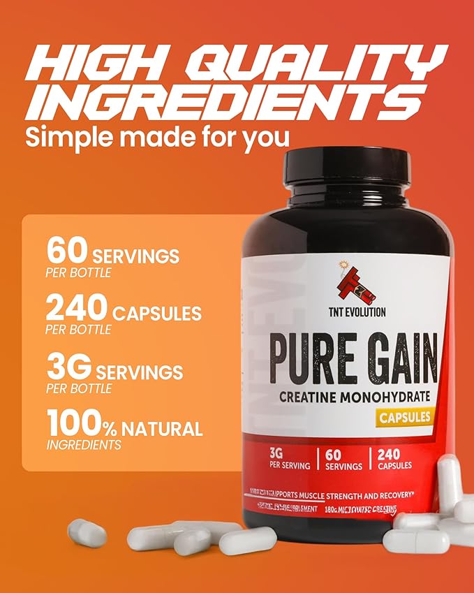 Creatine Monohydrate Capsules – 750mg Capsule for Men &amp Women – 60 Serving – Pure Micronized Creatine for Strength Fitness &amp Sport – 240 Count Gluten Free Nutritional Supplement