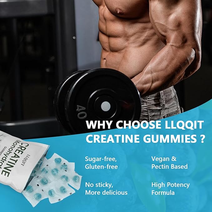 Creatine Monohydrate Gummies for Men &amp Women - 3g of Blueberry Creatine Gummies - Sugar-FreeVegan60 Count