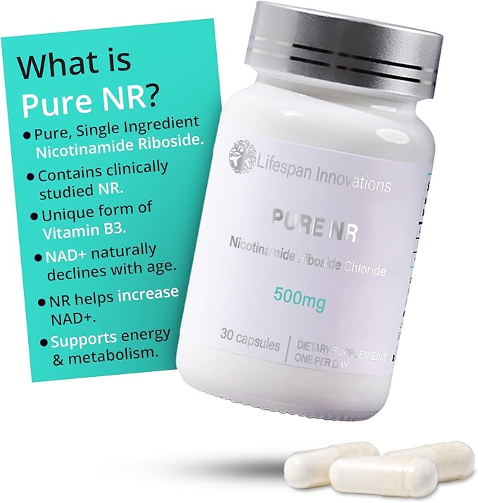 Lifespan Innovations Pure NR Nicotinamide Riboside 300mg - Single Ingredient Supplement - Supports NAD⁺ Levels Cellular Energy &amp Healthy Aging. No Fillers or Binders. 30 Capsules Glass Bottle