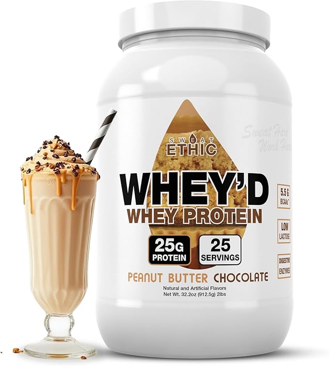 Sweat Ethic Whey'd Protein Powder 25 G Whey Protein Blend with Concentrate (30 Ounce Peanut Butter Chocolate)