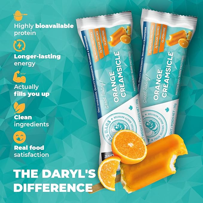 Daryl's Bars Orange Creamsicle On the Go Whey Protein Bars Gluten Free Low Sugar Protein Snack Meal Replacement Pack of 2