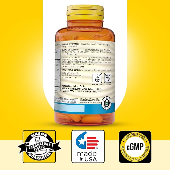 MASON NATURAL Glucosamine Chondroitin 1500/1200 3 Per Day with Vitamin C - Supports Joint Function for Normal Flexibility &amp Mobility* 180 Capsules