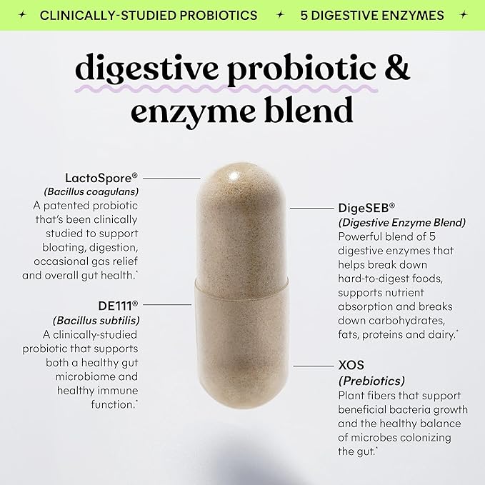 Lemme Debloat 3-in-1 Prebiotic Probiotic &amp Digestive Enzyme Capsules for Bloating &amp Gas Relief - 2 Clinically Studied Probiotics w/5 Digestive Enzymes to Improve Digestion Women &amp Men (