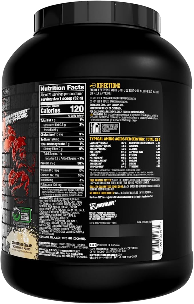 Mutant Hardcore ISO Whey Protein Isolate Powder Acts Fast to Help Recover Build Muscle Bulk and Strength 5 lb - Cookies &amp Cream