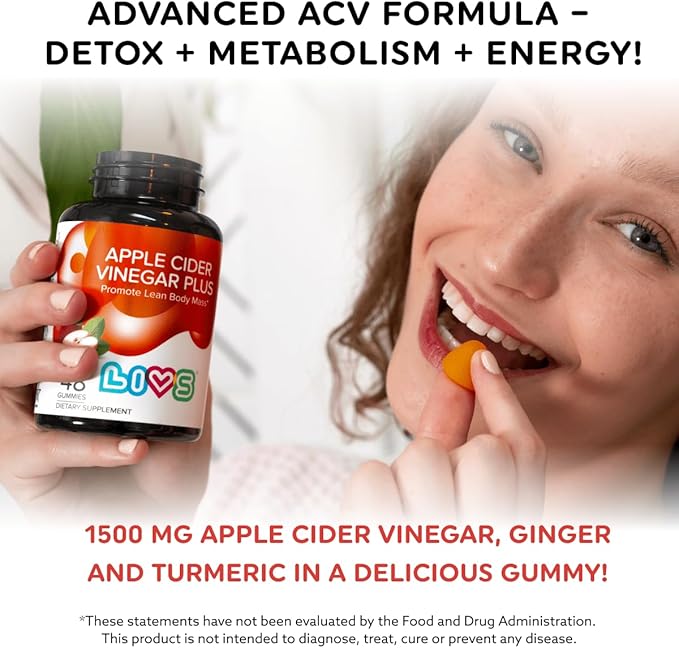 LIVS Apple Cider Vinegar Plus Gummies with Turmeric &amp Ginger | Organic ACV Gummies – Vegan Gluten-Free &amp Non-GMO – 120 Count