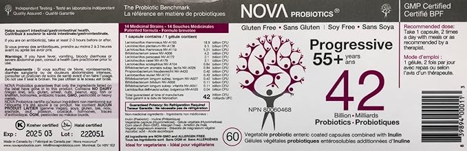 NOVA Probiotics Multi-Strain Progressive 55+ 42 Billion Probiotics per Capsule-60 VCaps