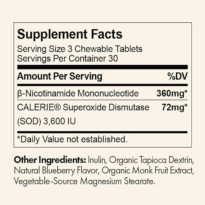 CALERIE® SOD+NMN - Two-in-One Formulation Sublingual Tablets Free Radical Scavenger May Increase Energy Levels May Promote Healthy Aging 90 Tablets