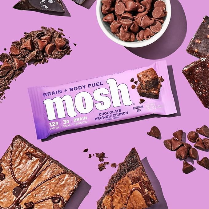 MOSH Chocolate Brownie Keto Protein Bars High Fiber Low Carb Gluten Free High Protein Brain Healthy Snack 12 Count